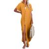 imageDokotoo Womens Casual Short Sleeve Side Split Button Down Long Kimonos Cardigans Swimsuit Cover Ups Summer Beach DressVitality Orange