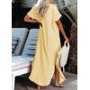 imageDokotoo Womens Casual Short Sleeve Side Split Button Down Long Kimonos Cardigans Swimsuit Cover Ups Summer Beach DressYellow