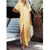 imageDokotoo Womens Casual Short Sleeve Side Split Button Down Long Kimonos Cardigans Swimsuit Cover Ups Summer Beach DressYellow
