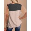 imageDokotoo Womens Color Block Fashion Short Sleeve Crewneck Knitted Spring Summer Casual Loose T Shirts TopsAblack
