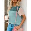 imageDokotoo Womens Color Block Fashion Short Sleeve Crewneck Knitted Spring Summer Casual Loose T Shirts TopsAblue Green