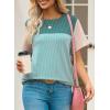 imageDokotoo Womens Color Block Fashion Short Sleeve Crewneck Knitted Spring Summer Casual Loose T Shirts TopsAblue Green