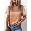 imageDokotoo Womens Color Block Fashion Short Sleeve Crewneck Knitted Spring Summer Casual Loose T Shirts TopsAkhaki