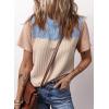 imageDokotoo Womens Color Block Fashion Short Sleeve Crewneck Knitted Spring Summer Casual Loose T Shirts TopsBlue Khaki