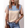 imageDokotoo Womens Color Block Fashion Short Sleeve Crewneck Knitted Spring Summer Casual Loose T Shirts TopsBlue Khaki