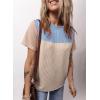 imageDokotoo Womens Color Block Fashion Short Sleeve Crewneck Knitted Spring Summer Casual Loose T Shirts TopsBlue Khaki