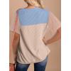 imageDokotoo Womens Color Block Fashion Short Sleeve Crewneck Knitted Spring Summer Casual Loose T Shirts TopsBlue Khaki