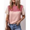 imageDokotoo Womens Color Block Fashion Short Sleeve Crewneck Knitted Spring Summer Casual Loose T Shirts TopsBpink