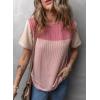 imageDokotoo Womens Color Block Fashion Short Sleeve Crewneck Knitted Spring Summer Casual Loose T Shirts TopsBpink