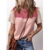 imageDokotoo Womens Color Block Fashion Short Sleeve Crewneck Knitted Spring Summer Casual Loose T Shirts TopsBpink