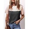 imageDokotoo Womens Color Block Fashion Short Sleeve Crewneck Knitted Spring Summer Casual Loose T Shirts TopsCarbon Grey
