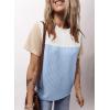 imageDokotoo Womens Color Block Fashion Short Sleeve Crewneck Knitted Spring Summer Casual Loose T Shirts TopsLight Blue