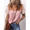 imageDokotoo Womens Color Block Fashion Short Sleeve Crewneck Knitted Spring Summer Casual Loose T Shirts TopsLight Pink