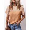 imageDokotoo Womens Color Block Fashion Short Sleeve Crewneck Knitted Spring Summer Casual Loose T Shirts TopsOrange