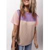 imageDokotoo Womens Color Block Fashion Short Sleeve Crewneck Knitted Spring Summer Casual Loose T Shirts TopsParchment