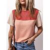 imageDokotoo Womens Color Block Fashion Short Sleeve Crewneck Knitted Spring Summer Casual Loose T Shirts TopsRed