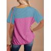 imageDokotoo Womens Color Block Fashion Short Sleeve Crewneck Knitted Spring Summer Casual Loose T Shirts TopsRose Red