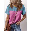 imageDokotoo Womens Color Block Fashion Short Sleeve Crewneck Knitted Spring Summer Casual Loose T Shirts TopsRose Red