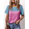imageDokotoo Womens Color Block Fashion Short Sleeve Crewneck Knitted Spring Summer Casual Loose T Shirts TopsRose Red