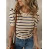 imageDokotoo Womens Short Puff Sleeve Knit Tops 2025 Trendy Crewneck Striped T Shirts Casual Summer BlousesApricot Stripe
