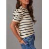 imageDokotoo Womens Short Puff Sleeve Knit Tops 2025 Trendy Crewneck Striped T Shirts Casual Summer BlousesApricot Stripe