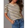 imageDokotoo Womens Short Puff Sleeve Knit Tops 2025 Trendy Crewneck Striped T Shirts Casual Summer BlousesApricot Stripe