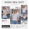 imageDokotoo Womens Short Puff Sleeve Knit Tops 2025 Trendy Crewneck Striped T Shirts Casual Summer BlousesBlue Stripe