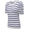 imageDokotoo Womens Short Puff Sleeve Knit Tops 2025 Trendy Crewneck Striped T Shirts Casual Summer BlousesBlue Stripe