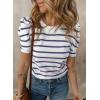 imageDokotoo Womens Short Puff Sleeve Knit Tops 2025 Trendy Crewneck Striped T Shirts Casual Summer BlousesBlue Stripe