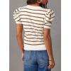 imageDokotoo Womens Short Puff Sleeve Knit Tops 2025 Trendy Crewneck Striped T Shirts Casual Summer BlousesBrown Stripe
