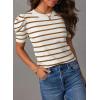 imageDokotoo Womens Short Puff Sleeve Knit Tops 2025 Trendy Crewneck Striped T Shirts Casual Summer BlousesBrown Stripe