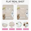 imageDokotoo Womens Short Puff Sleeve Knit Tops 2025 Trendy Crewneck Striped T Shirts Casual Summer BlousesBrown Stripe