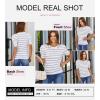 imageDokotoo Womens Short Puff Sleeve Knit Tops 2025 Trendy Crewneck Striped T Shirts Casual Summer BlousesGray Stripe