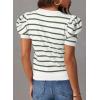 imageDokotoo Womens Short Puff Sleeve Knit Tops 2025 Trendy Crewneck Striped T Shirts Casual Summer BlousesGreen Stripe