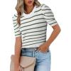 imageDokotoo Womens Short Puff Sleeve Knit Tops 2025 Trendy Crewneck Striped T Shirts Casual Summer BlousesGreen Stripe