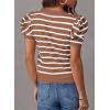 imageDokotoo Womens Short Puff Sleeve Knit Tops 2025 Trendy Crewneck Striped T Shirts Casual Summer BlousesKhaki Stripe