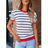 imageDokotoo Womens Short Puff Sleeve Knit Tops 2025 Trendy Crewneck Striped T Shirts Casual Summer BlousesOrange Stripe