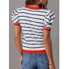 imageDokotoo Womens Short Puff Sleeve Knit Tops 2025 Trendy Crewneck Striped T Shirts Casual Summer BlousesOrange Stripe