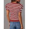 imageDokotoo Womens Short Puff Sleeve Knit Tops 2025 Trendy Crewneck Striped T Shirts Casual Summer BlousesRed Stripe