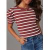 imageDokotoo Womens Short Puff Sleeve Knit Tops 2025 Trendy Crewneck Striped T Shirts Casual Summer BlousesRed Stripe