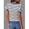 imageDokotoo Womens Short Puff Sleeve Knit Tops 2025 Trendy Crewneck Striped T Shirts Casual Summer BlousesWhite Blue