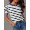 imageDokotoo Womens Short Puff Sleeve Knit Tops 2025 Trendy Crewneck Striped T Shirts Casual Summer BlousesWhite Blue