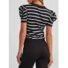 imageDokotoo Womens Short Puff Sleeve Knit Tops 2025 Trendy Crewneck Striped T Shirts Casual Summer BlousesWhite Stripe