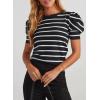imageDokotoo Womens Short Puff Sleeve Knit Tops 2025 Trendy Crewneck Striped T Shirts Casual Summer BlousesWhite Stripe