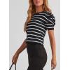 imageDokotoo Womens Short Puff Sleeve Knit Tops 2025 Trendy Crewneck Striped T Shirts Casual Summer BlousesWhite Stripe