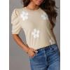 imageDokotoo Womens Short Puff Sleeve Knit Tops 2025 Trendy Crewneck Striped T Shirts Casual Summer BlousesY Apricot