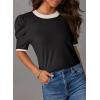 imageDokotoo Womens Short Puff Sleeve Knit Tops 2025 Trendy Crewneck Striped T Shirts Casual Summer BlousesY Black