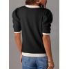 imageDokotoo Womens Short Puff Sleeve Knit Tops 2025 Trendy Crewneck Striped T Shirts Casual Summer BlousesY Black