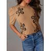imageDokotoo Womens Short Puff Sleeve Knit Tops 2025 Trendy Crewneck Striped T Shirts Casual Summer BlousesY Brown