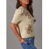 imageDokotoo Womens Short Puff Sleeve Knit Tops 2025 Trendy Crewneck Striped T Shirts Casual Summer BlousesY Offwhite